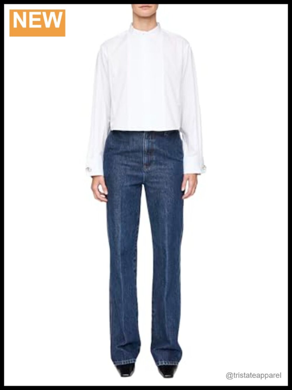 Cropped Button-Down Blouse with Sculptural Cuffs